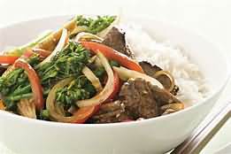 Beef, rump steak, strips, stir-fried in corn oil, lean and fat