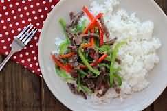 Beef, stir-fried with green peppers, homemade