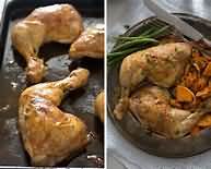 Chicken, leg quarter, roasted, meat and skin, weighed with bone
