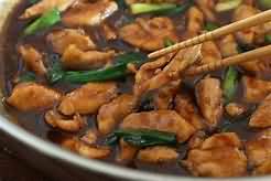 Chicken, stir-fried with peppers in black bean sauce, homemade