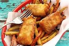Cod, in batter, fried in rapeseed oil