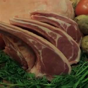 Lamb, best end neck cutlets, barbecued, lean and fat