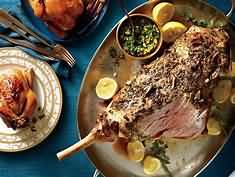 Lamb, leg, half fillet, braised, lean and fat