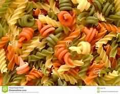 Pasta shapes, coloured, flavoured, dried, raw