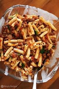 Pasta with meat and tomato sauce, homemade