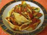 Pasta, egg, fresh, filled with meat, boiled in unsalted water