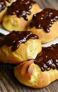 Pastries, chocolate eclairs, cream filled, retail