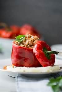 Peppers, stuffed with beef, rice and vegetables, homemade
