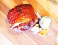 Pork, hand, shoulder joint, roasted, lean and fat