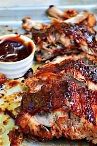 Pork, spare ribs, 'barbecue style', homemade, weighed with bone