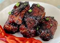 Pork, spare ribs, in black bean sauce, meat and sauce only, homemade