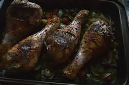 Turkey, drumsticks, roasted, meat and skin
