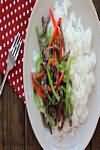Beef, stir-fried with green peppers, homemade