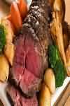 Beef, topside, roasted well-done, lean and fat