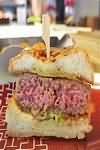 Burger, beef, with bun, grilled, homemade