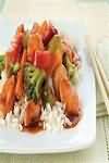 Chicken, stir-fried with rice and vegetables, retail, reheated