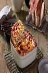 Pasta, egg, fresh, filled with mushrooms, boiled in unsalted water