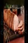 Pork, leg joint, roasted well done, lean and fat