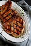 Pork, loin chops, barbecued, lean and fat
