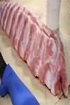 Pork, spare rib slices, grilled, lean and fat, weighed with bone