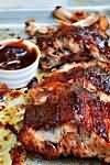 Pork, spare ribs, 'barbecue style', homemade, weighed with bone