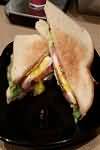 Sandwich, white bread, bacon, lettuce and tomato