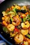 Szechuan prawns with vegetables, takeaway