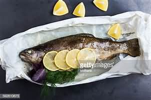 Trout, rainbow, flesh only, baked