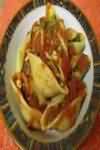 Pasta, egg, fresh, filled with meat, boiled in unsalted water