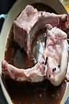Pork, spare rib chops, braised, lean and fat, weighed with bone
